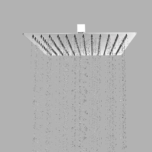 BonKaso Square Slim Rain Shower Head 12 Inch - Stainless Steel, Chrome Finish, Wall Mounted, Long-Lasting, Rust-Free, Co