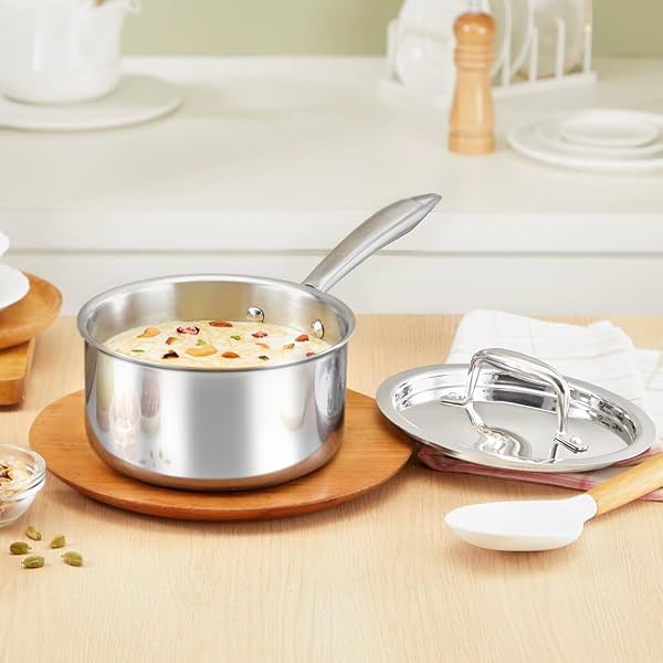 Borosil Cookfresh Triply Stainless Steel Straight Shape Sauce Pan with Lid | SS304 Food Grade Steel, Dishwasher Safe | C