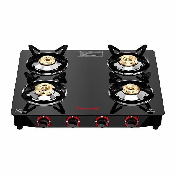 Butterfly Smart 4 Burner Glass Top Gas Stove with Manual Ignition