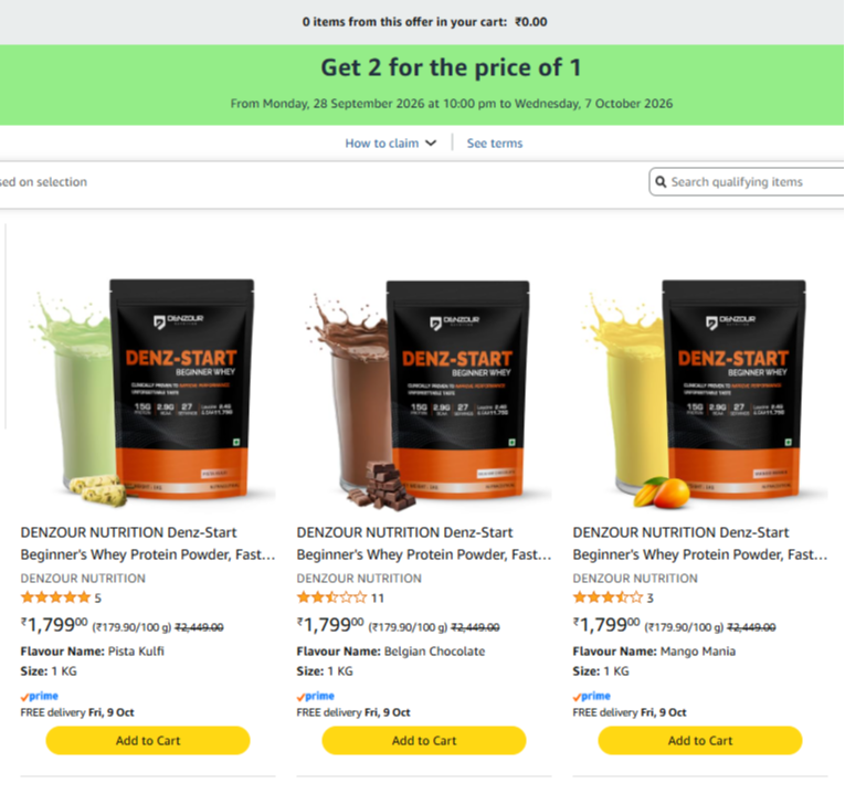 Buy 1 Get 1 Free on DENZOUR Beginner's Whey Protein