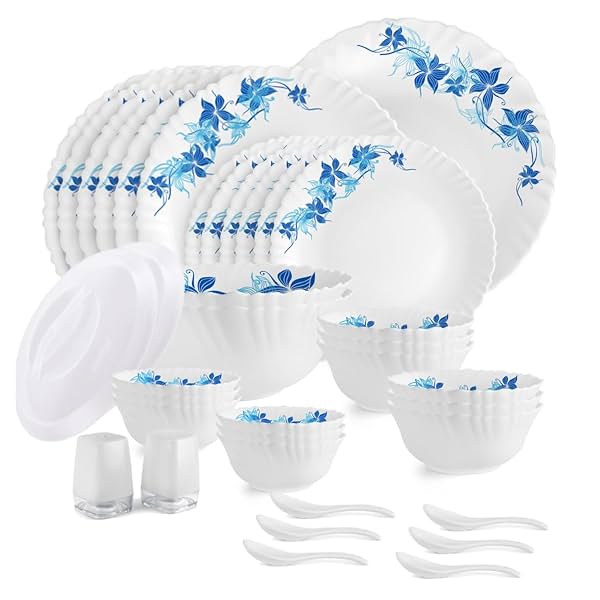 CELLO Blue Swirl Dazzle Opalware Dinner Set of 37 Pieces