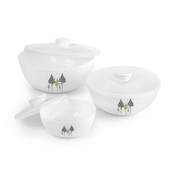 CELLO Opalware Royale Pine Mixing Bowl Set with Lid 500ml, 1000ml, 1500ml