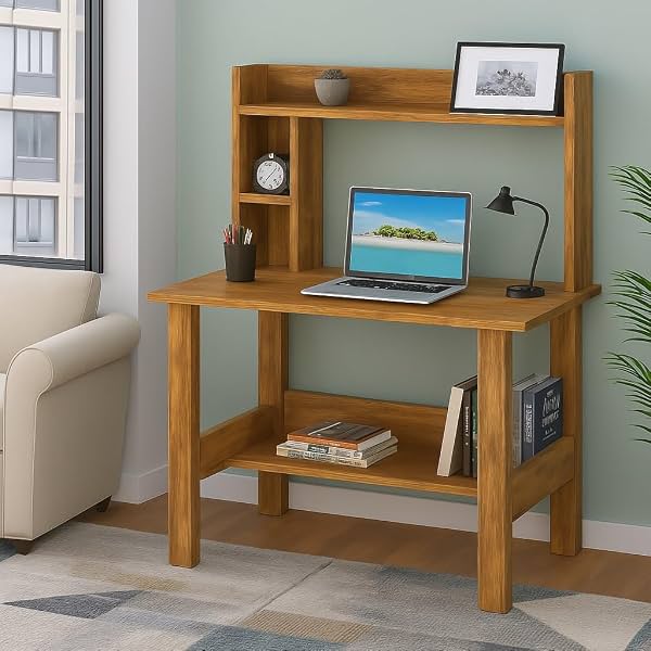 Callas ST-40 Wooden Study Table with Hutch & Bottom Storage – Multi-Purpose Office Desk for Laptop, Computer, Writing &