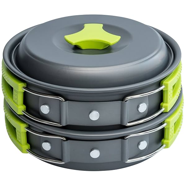 Camping Cookware Mess Kit Backpacking Gear & Hiking Outdoors Bug Out Bag Cooking Equipment 10 Piece Cookset