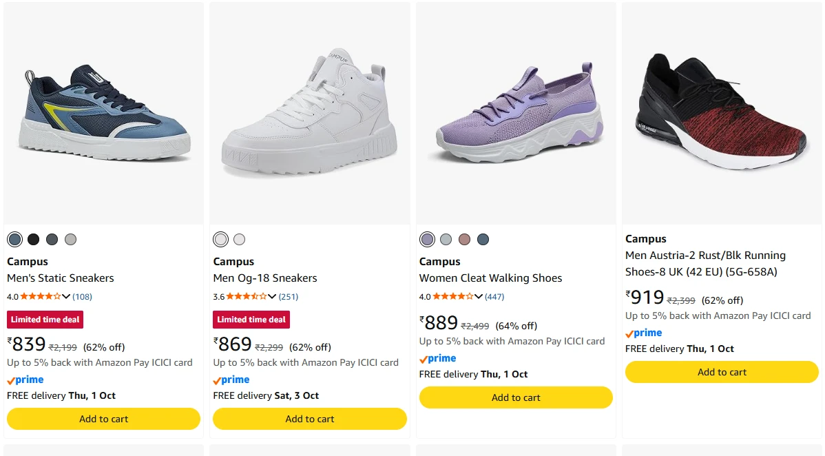 Campus Men's Shoes at minimum 60% Discount