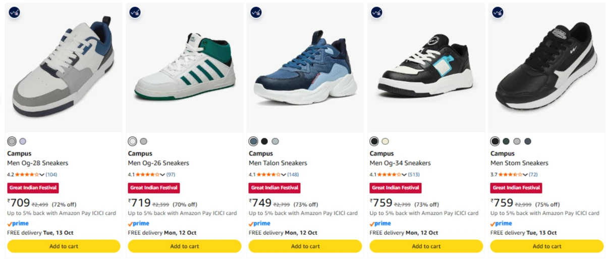 Campus Men's Shoes at minimum 70% Discount