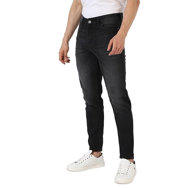 Campus Sutra Men's Black Minimal Distressed Denim Jeans for Casual Wear