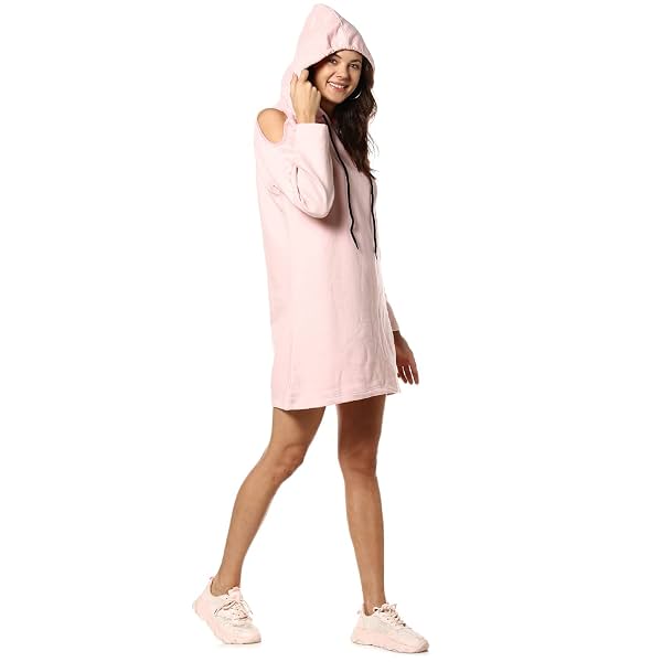 Campus Sutra Women Stylish Hooded Pink Long Tops
