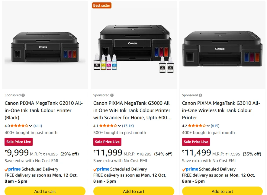Canon Ink Tank Printers at up to 43% Discount