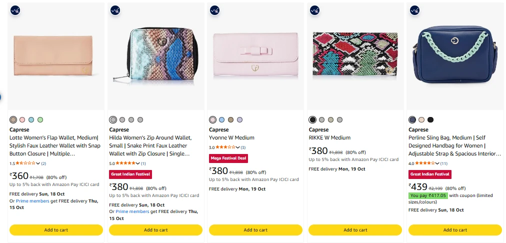 Caprese Handbags at minimum 80% Discount
