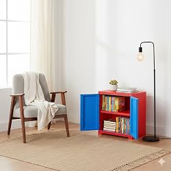 Cello Novelty Compact Plastic Bookshelf with Dustproof Doors Red Blue