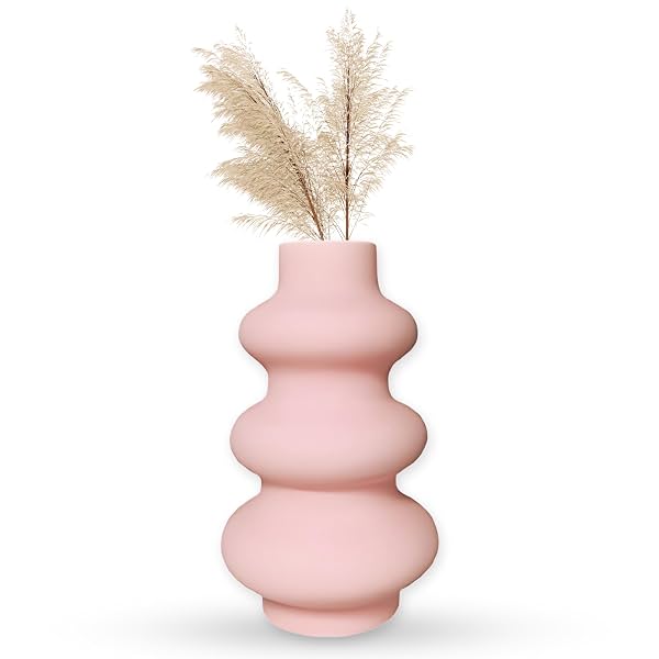 Ceramic 'Baby Pink Triple Ring' Vase 8 Inch - Set of 1