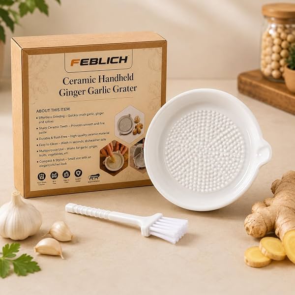 Ceramic Garlic Grater Plate with Cleaning Brush