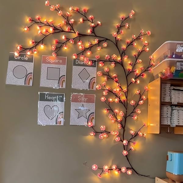 Cherry Blossom Lights LED Tree Branch Wall Decor – DIY Flexible Lighted Cherry Blossom Branches with Remote