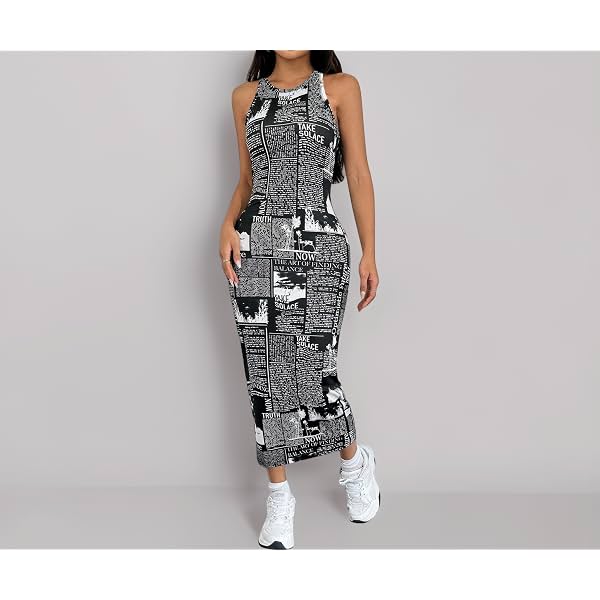 Cicica Dress for Women | One Piece Dresses | Midi Bodycon for Women's | Newspaper Printed Body con
