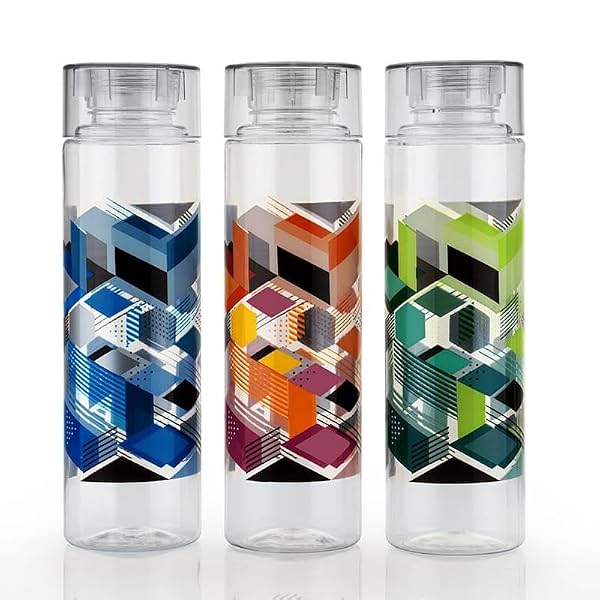Clazkit Plastic Printed Water Bottle (1000 Ml Pack of 3)