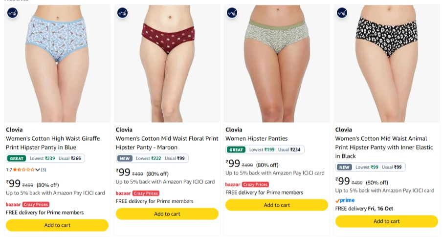 Clovia Hipsters women's panty starting ₹99