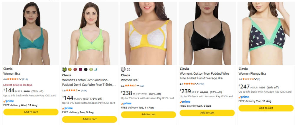 Clovia Women's Bra Starting From @ ₹144