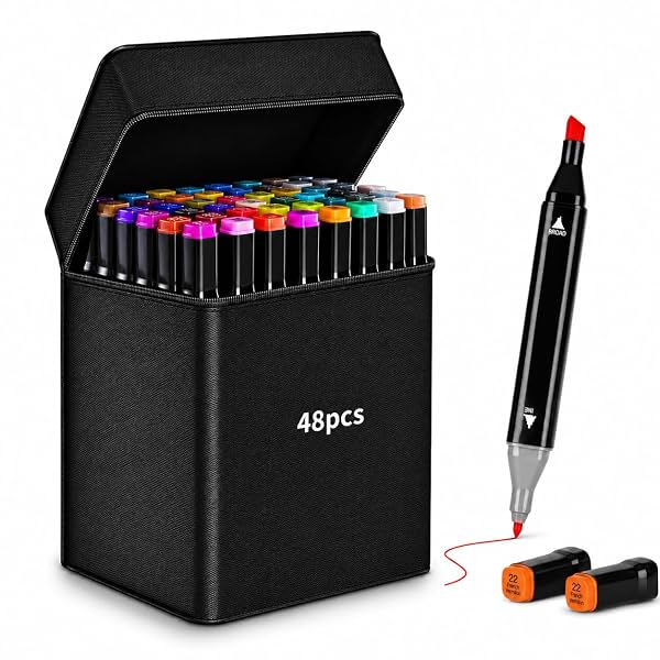 Corslet Dual Tip Colorful Art Markers Sketch Pens 48 Colors with Carrying Case