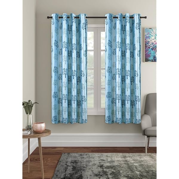 Cortina Blue Floral Printed Window Curtains Set of 2