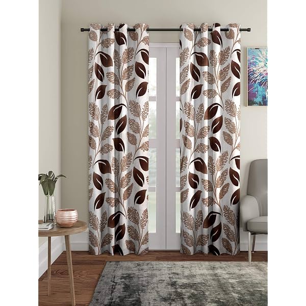 Cortina Semi Sheer Floral Door Curtain 7 Feet 2 Piece