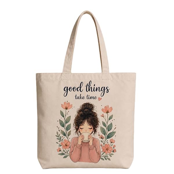 Cotton Large Canvas Tote Bag with Zipper for Office Travel Beach