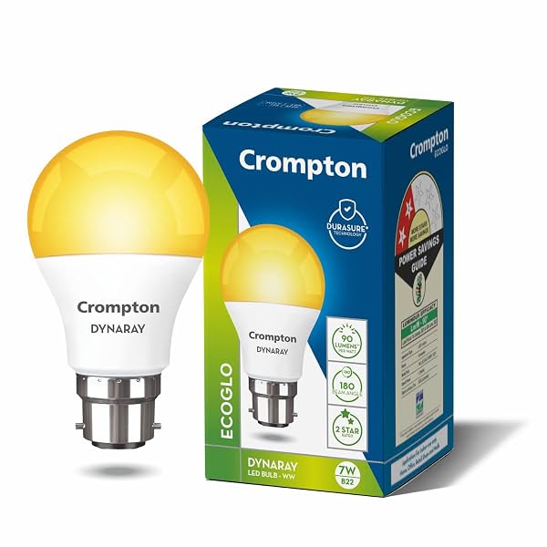 Crompton Dyna Ray LED Bulb | 7W | Warm White | B22 Base | 180 Degree Coverage