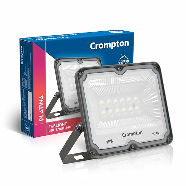 Crompton TabLight Outdoor Waterproof LED Flood Light 10W Cool Day Light | Pack of 1 | IP65 Rated, Wide-Beam, BIS Approve