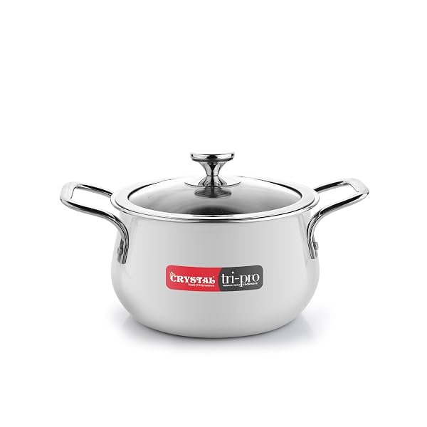 Crystal Trival Triply Stainless Steel Stock Pot 3 Liters with Glass Lid