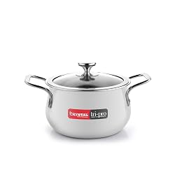 Crystal Trival Triply Stainless Steel Stock Pot 3 Liters with Glass Lid