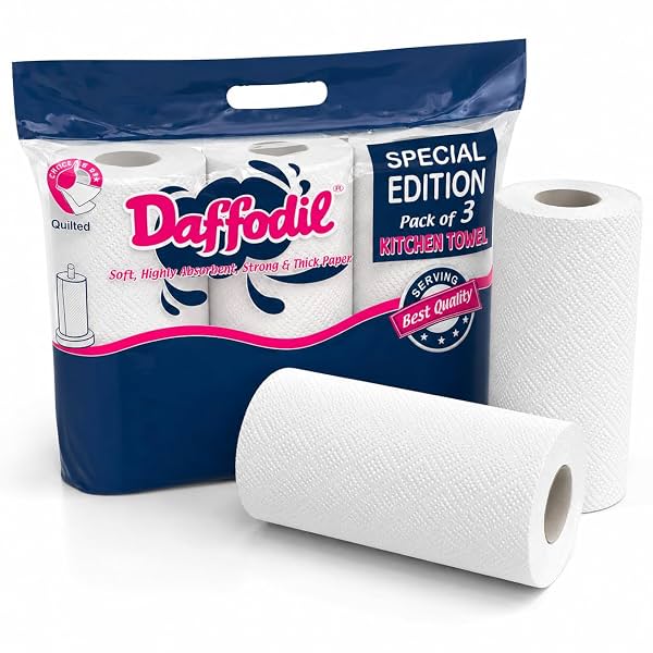 DAFFODIL 2 Ply Kitchen Towels - Pack of 3 Rolls (100pulls per Roll, 300 Pulls)