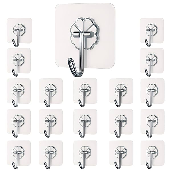 DALUCI Self Adhesive Wall Hooks - 20 Pcs Heavy Duty Wall Hooks for Hanging
