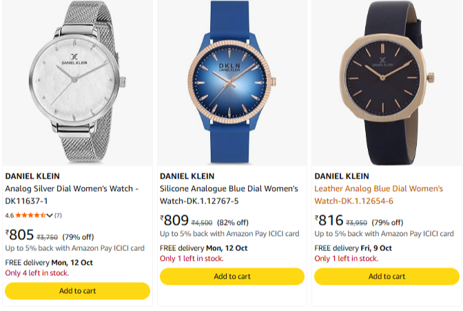DANIEL KLEIN Wrist Watches at minimum 75% Discount