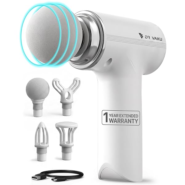 DR VAKU Percussion Body Massager Gun with 4 Removable Heads & 6 Speed Modes