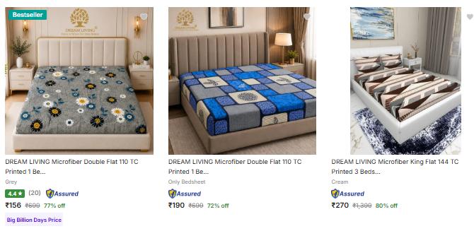 DREAM LIVING Bedsheets Starting @ ₹156