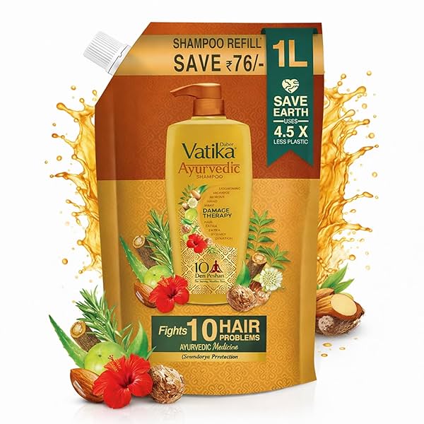 Dabur Vatika Ayurvedic Shampoo Refill Pouch - 1 L