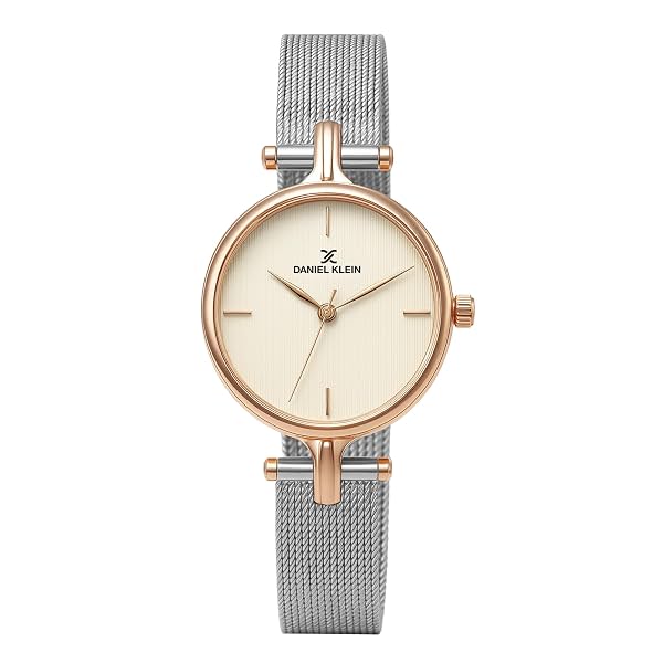 Daniel Klein Analog Silver Round Dial Rose Gold Case Silver Mesh Strap