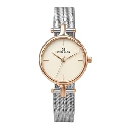 Daniel Klein Analog Silver Round Dial Rose Gold Case Silver Mesh Strap
