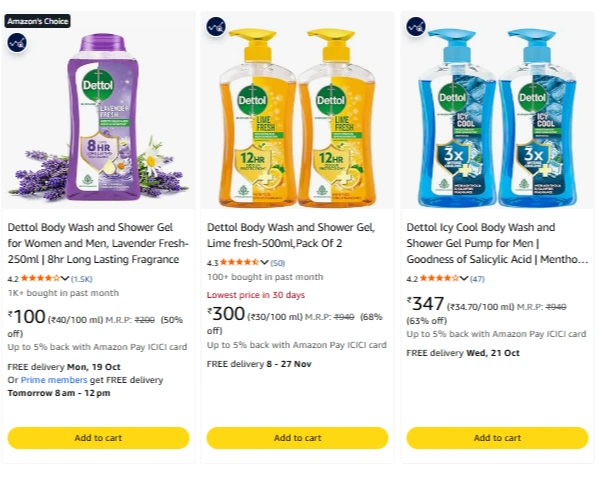 Dettol Body Wash and Shower Gel at minimum 50% Discount