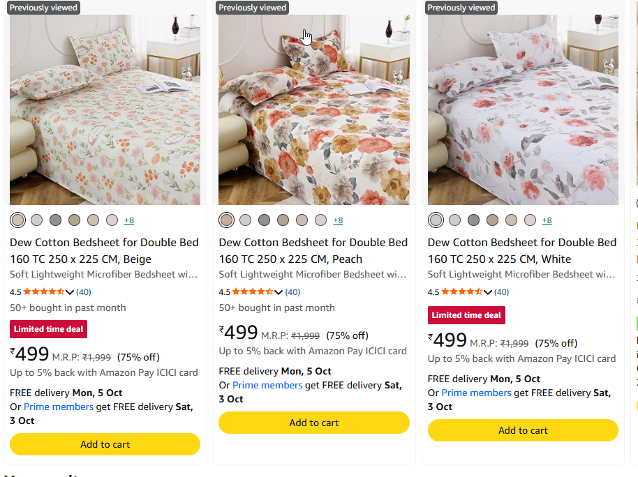Dew Cotton Bedsheet for Double Bed 160 TC 250 x 225 CM