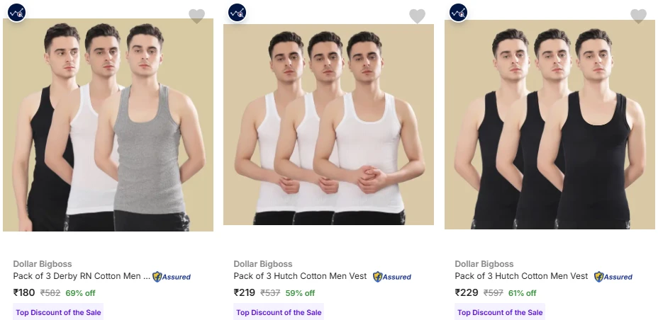 Dollar Bigboss Men's Vest Starting @ ₹180