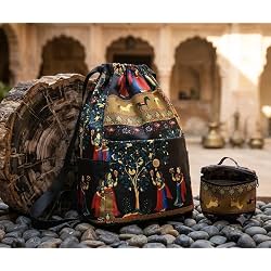 Drawstring Backpack for Women & Girls, Traditional Rajasthani Print Sling Bag
