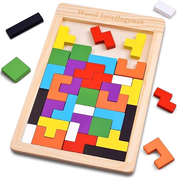EASYMART 40 Pcs Wooden Russian Blocks Puzzles for Kids Adults,Wood Intelligence