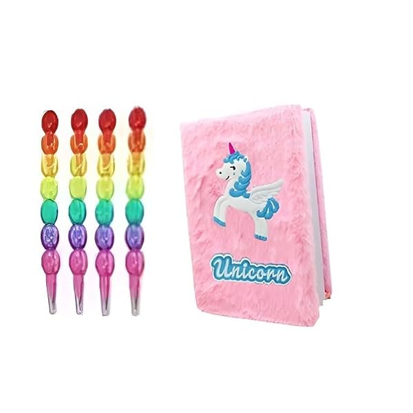 ECLET A6 Unicorn Fur Diary with 4 Rainbow Pencils