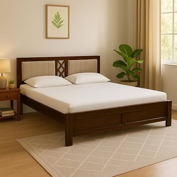 EXCEL International Sheesham Wood Queen Bed Teak Finish