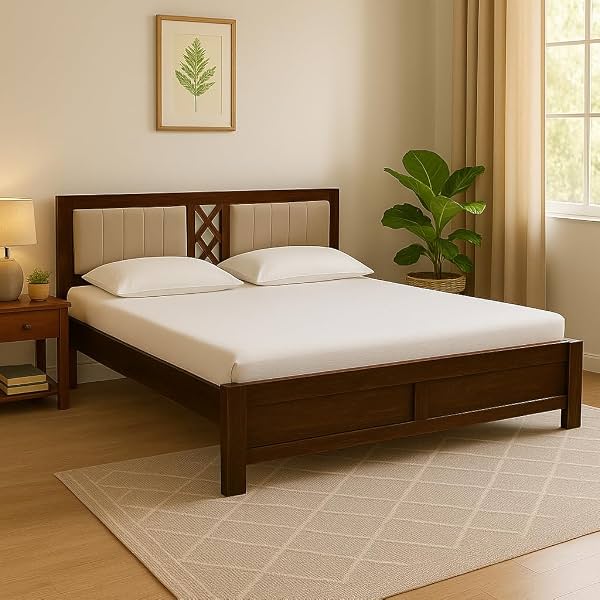 EXCEL Sheesham Wood Queen Size Bed Without Storage Teak Finish