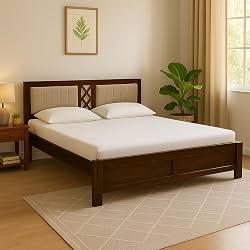EXCEL Sheesham Wood Queen Size Bed Without Storage Teak Finish