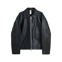EXOTIX Black Leather Jacket for Men | Collared Zip-Up Classic Style