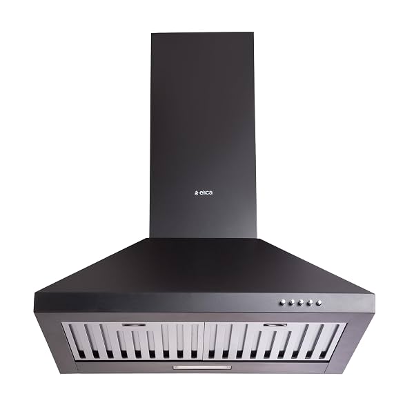 Elica 60cm 1350 m3/hr Baffle Filter Kitchen Chimney | 5 Years Motor Warranty | Push Button Control | Black | AH PLUS 260