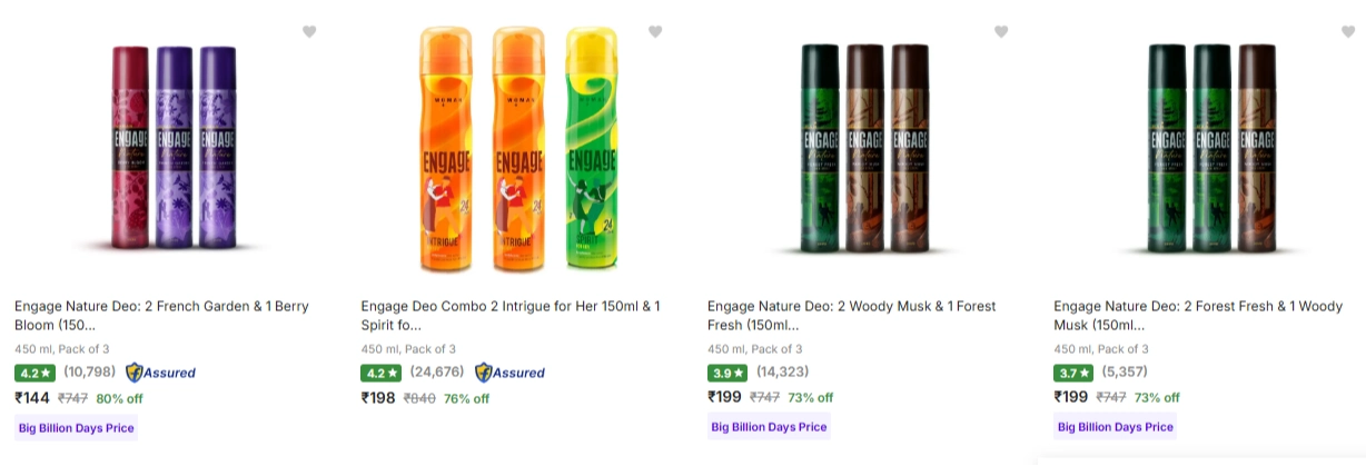 Engage Deodorant Spray Minimum 72% Discount.